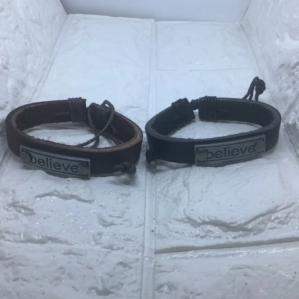 Inspirational Jewelry Retro Leather Rivet Band Button Bangle Bracelet Unisex 2pc